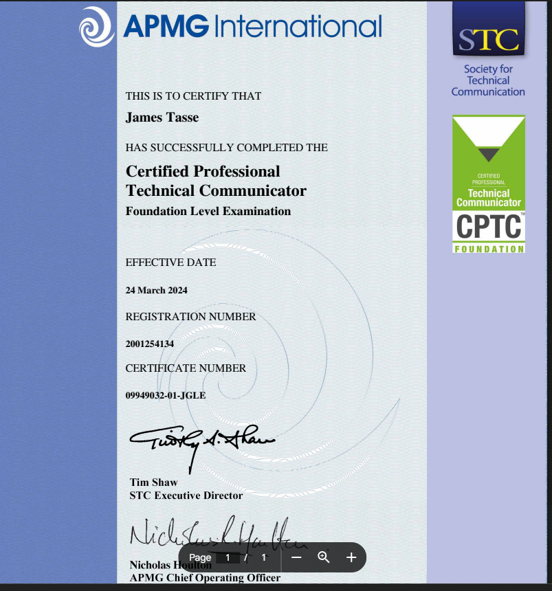 Screenshot of my CPTC foundation certificate