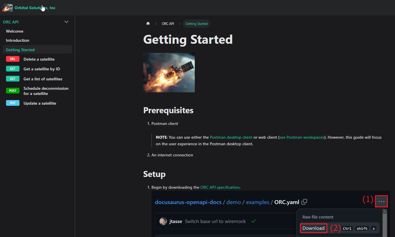 Shows the getting started page of my Docusaurus site
