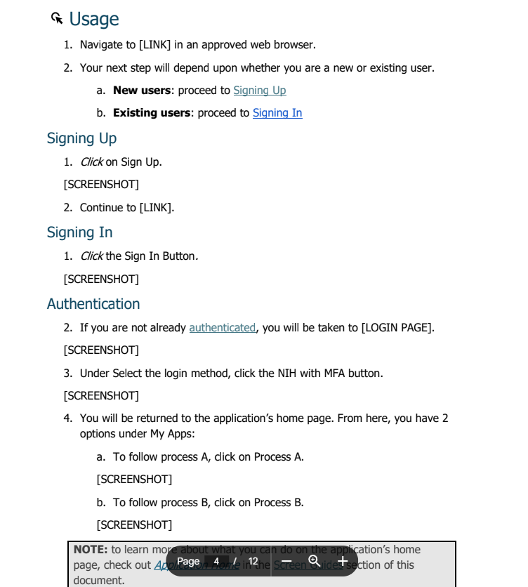Screenshot of a user guide that I worked on