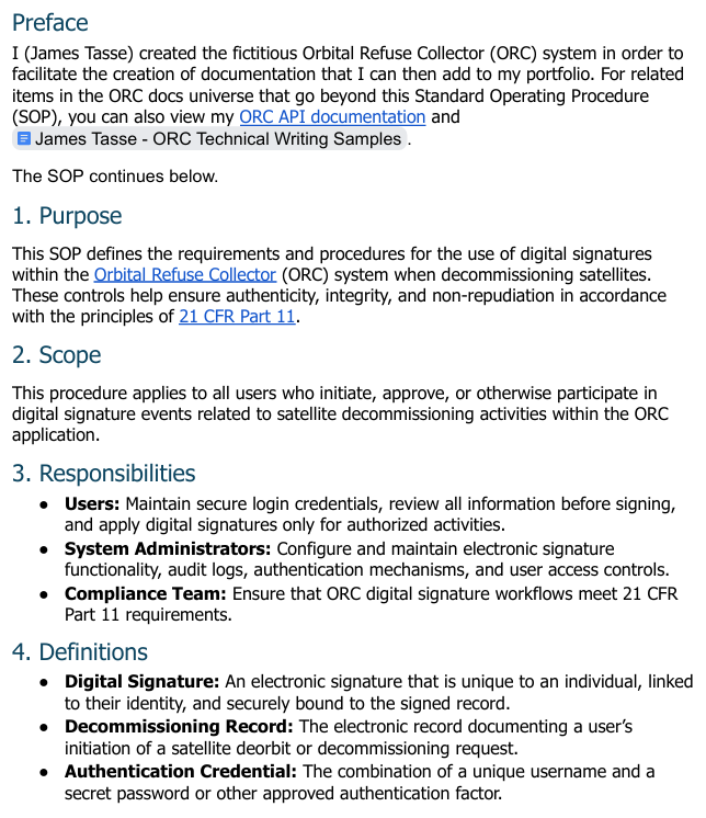 Sample page of the ORC SOP