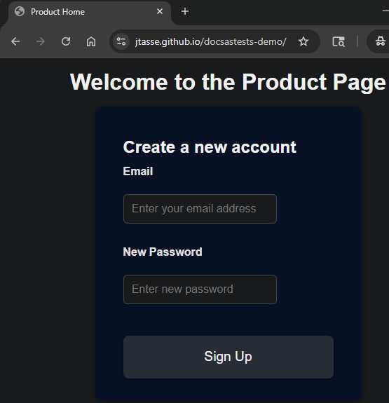 Sign-up page screenshot