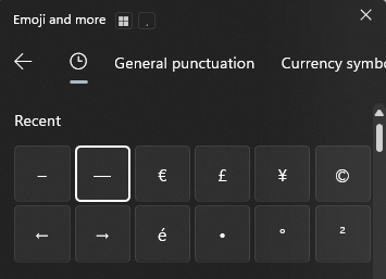 Windows emoji picker showing symbols tab